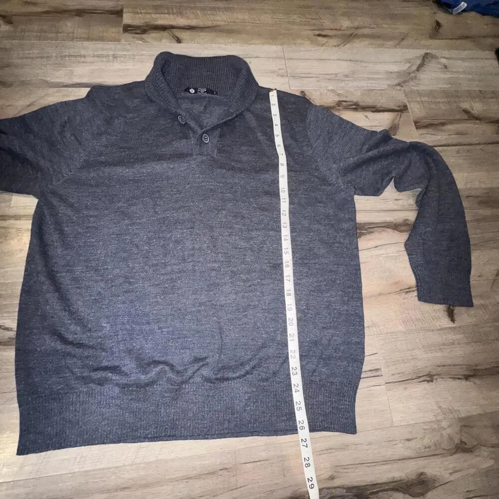 Men's J. Crew 100%‎ Cotton Sweater Gray Button Henley Mock Neck Collar Preppy XL